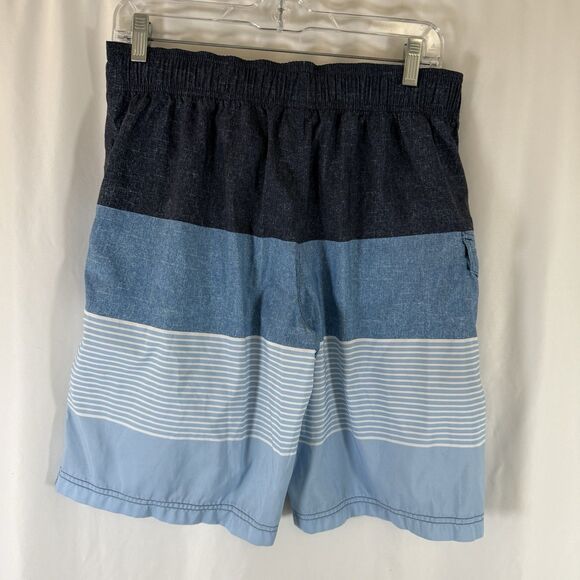 Oakley Swim Trunks Men's Medium Blue Striped Drawstring Pocket Hook Eye - Picture 6 of 8